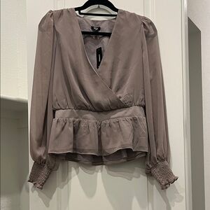 Express formal top Elegant Mauve Blouse medium  with Smocked Cuffs